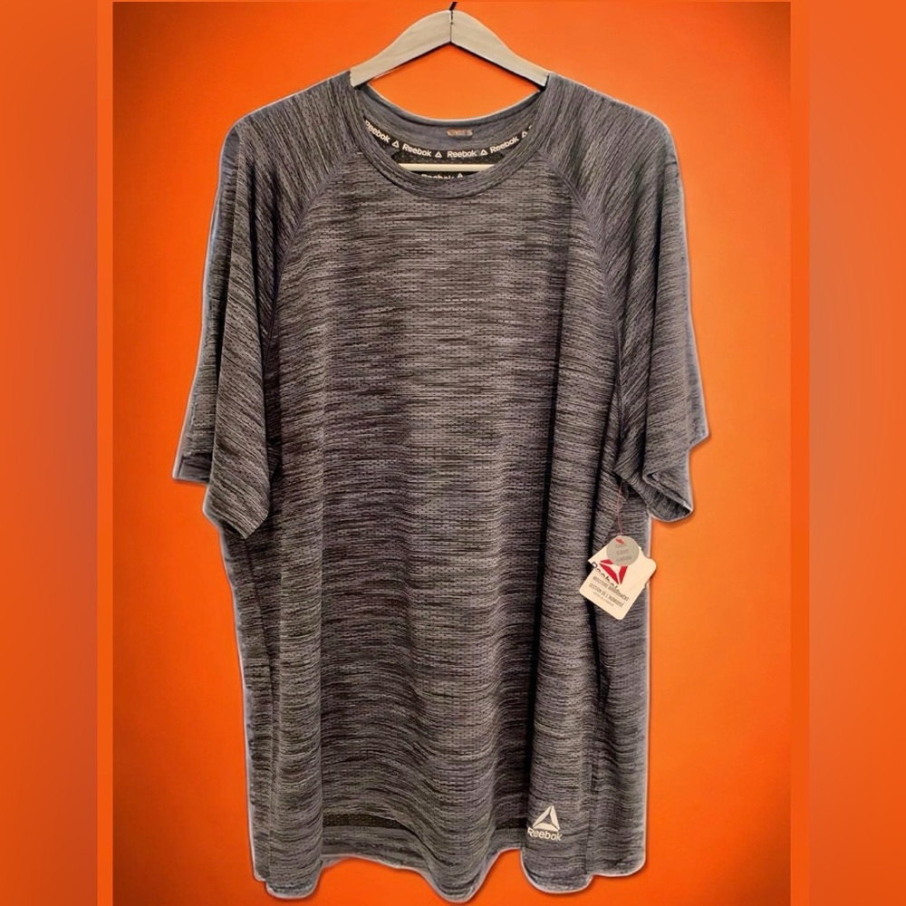 SOLD | NEW Reebok Space Dye Tee T-Shirt Moisture Management | Black Heather 2XL